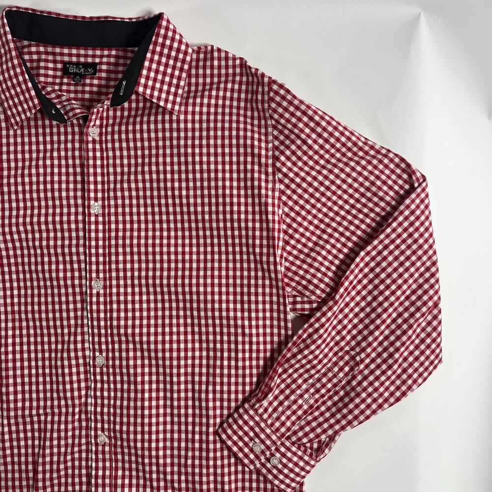 Galaxy‎ Men's Red/White Check Woven Button-Up Shirt Long Sleeve XL - Picture 3 of 7